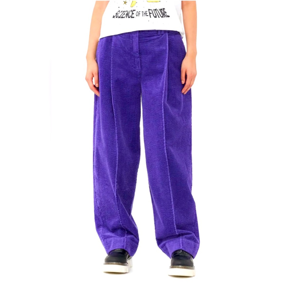 Ganni Pleated Straight Leg Corduroy Pants